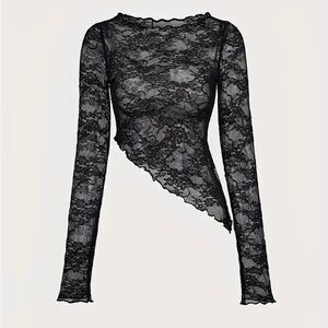Black Lace Asymmetrical Top